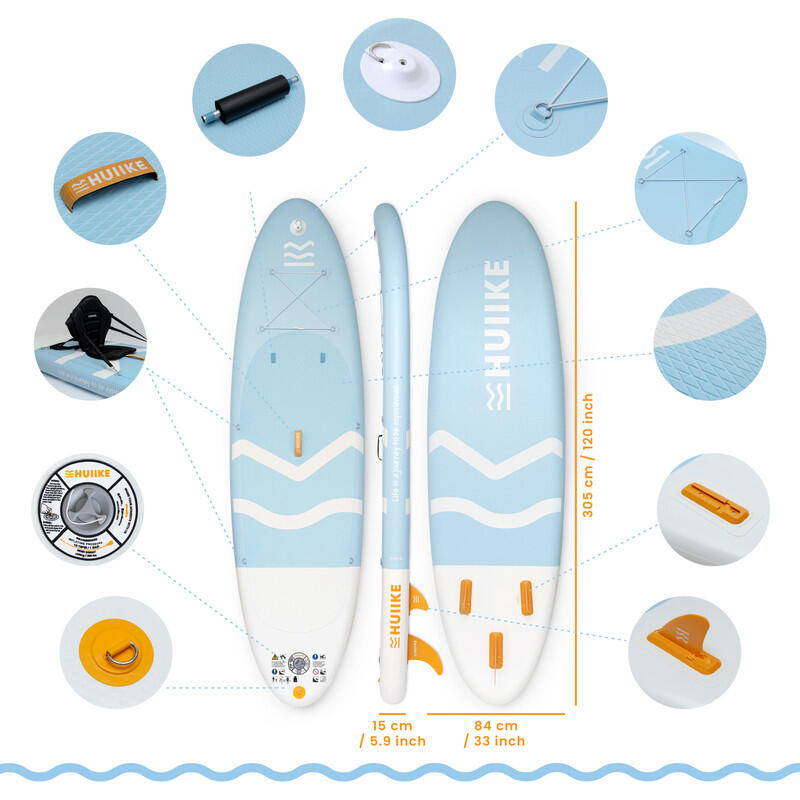 Segunda Mano - Tabla Paddle Surf Hinchable Accesorios Premium, HUIIKE, Azul