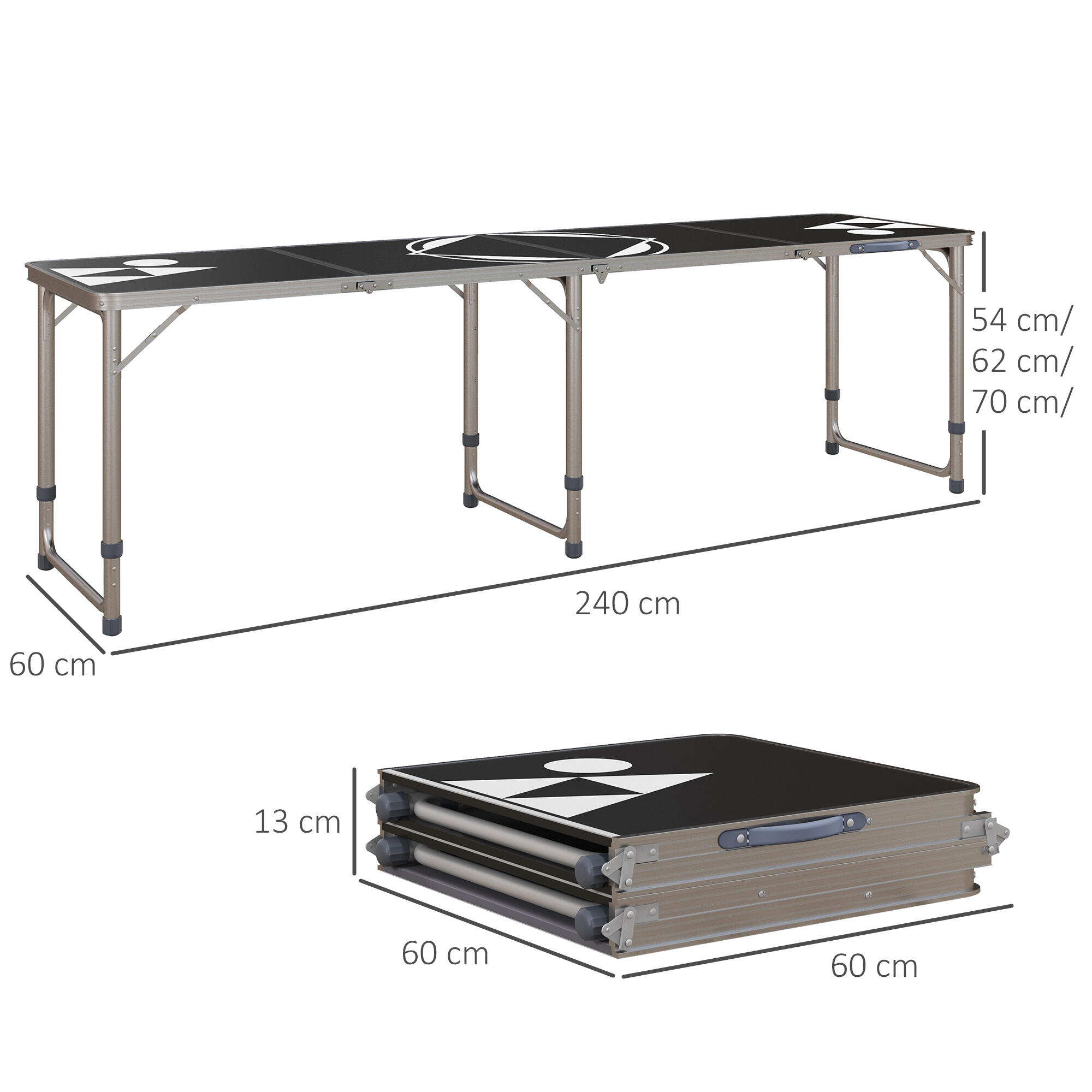 Table de camping pliante, légère, réglable en hauteur, structure en aluminium 5/9