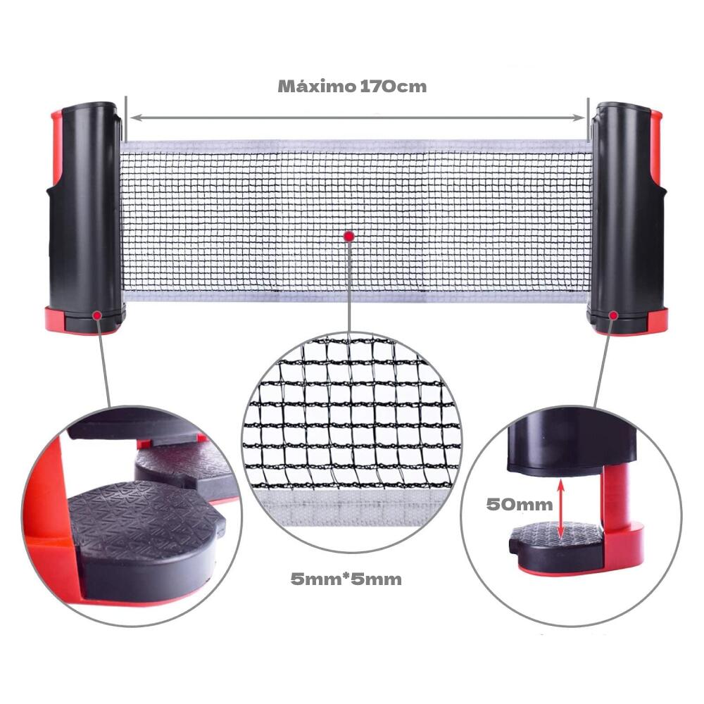 Devessport - Set poste red de ping pong retráctical ajustable Negro/Rojo 2 palas 4/5