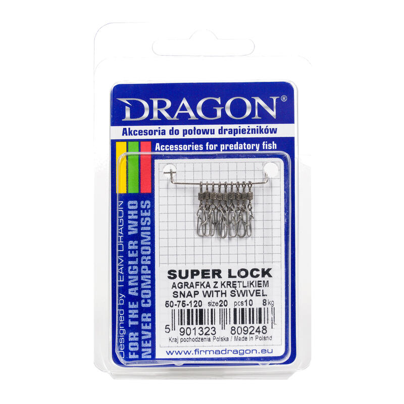 Agrafki spinningowe z krętlikami DRAGON Super Lock 10 szt.