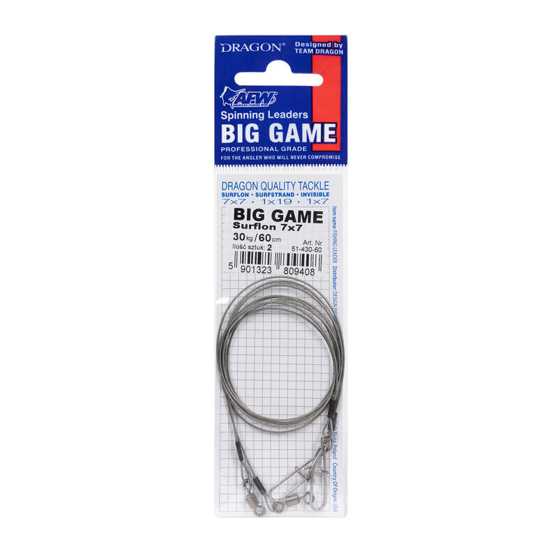 DRAGON Wire 1x7 Big Game líder de spinning 2uds.