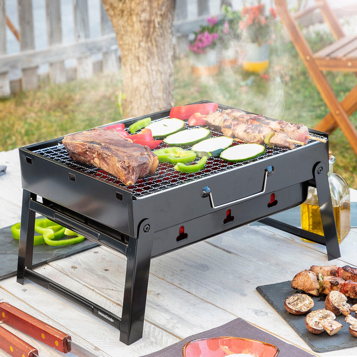 Barbecue Pieghevole Portatile a Carbone InnovaGoods Ferro 2/5