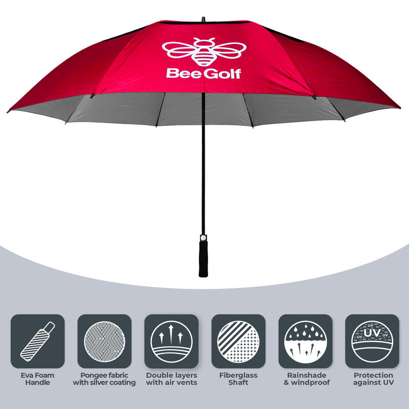 Paraguas de golf Beegolf grande rojo burdeos.