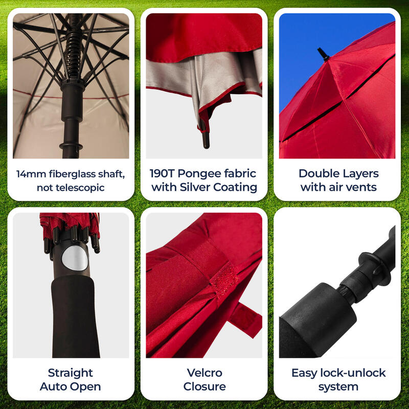 Parapluie de Golf - Grande taille - Rouge Bordeaux