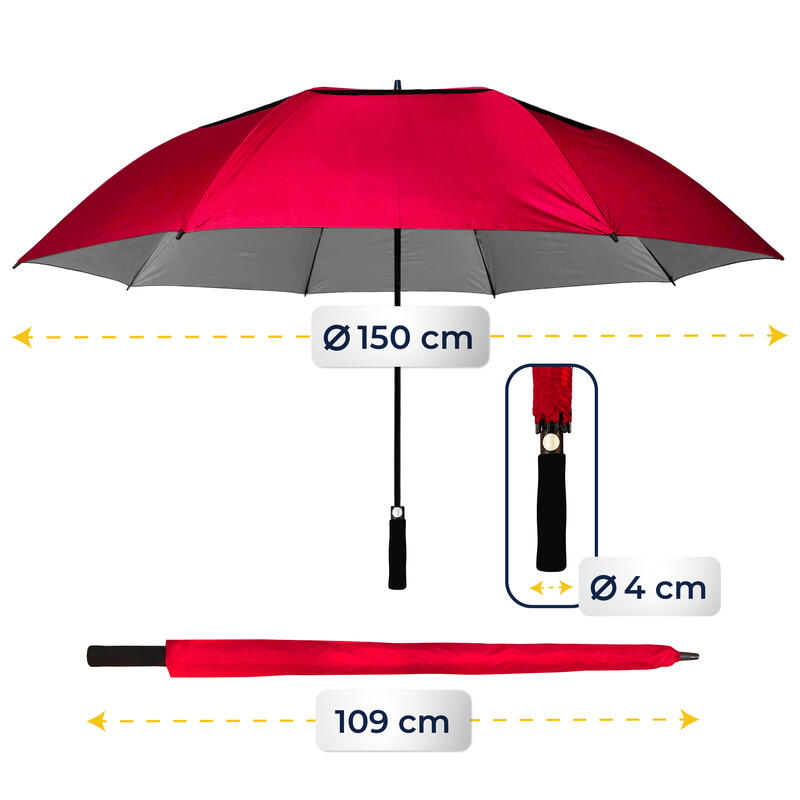Paraguas de golf Beegolf grande rojo burdeos.