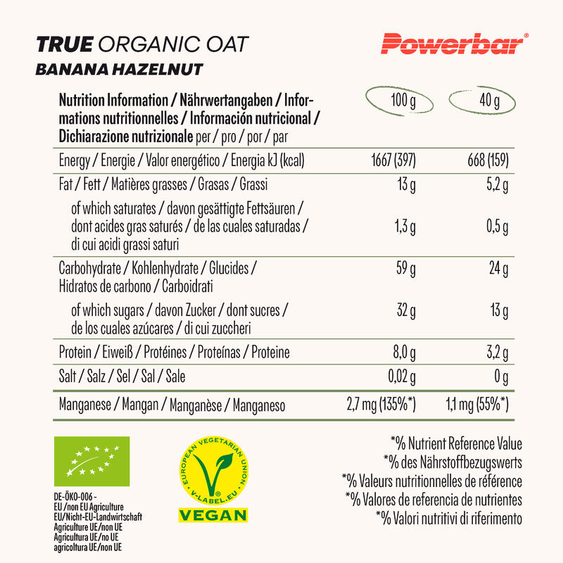 Powerbar True Organic Oat Bar Chocolate-Chunks 16x40g - 100% Pflanzlich+100% Bio