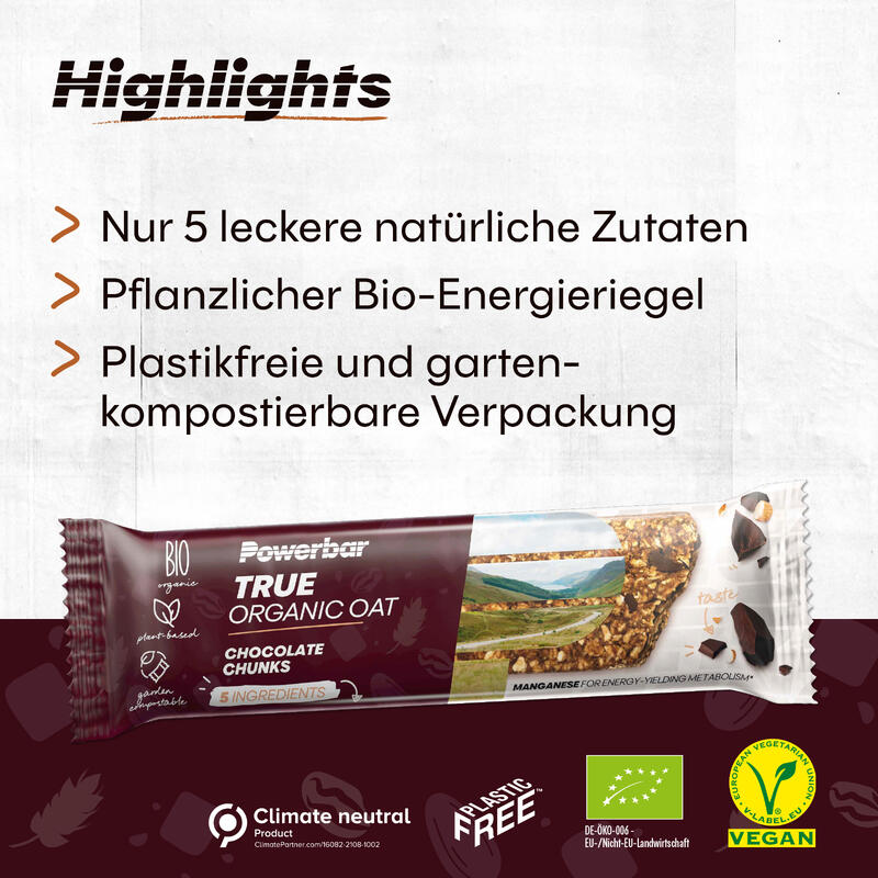 Powerbar True Organic Oat Bar Chocolate-Chunks 16x40g - 100% Pflanzlich+100% Bio