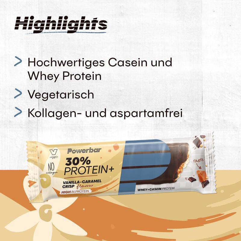 Powerbar 30% Protein Plus Vanilla-Caramel Crisp 15x55g - High Protein Riegel