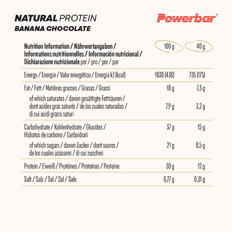 Powerbar Natural Protein Banana Chocolate 18x40g - Veganer Protein Riegel