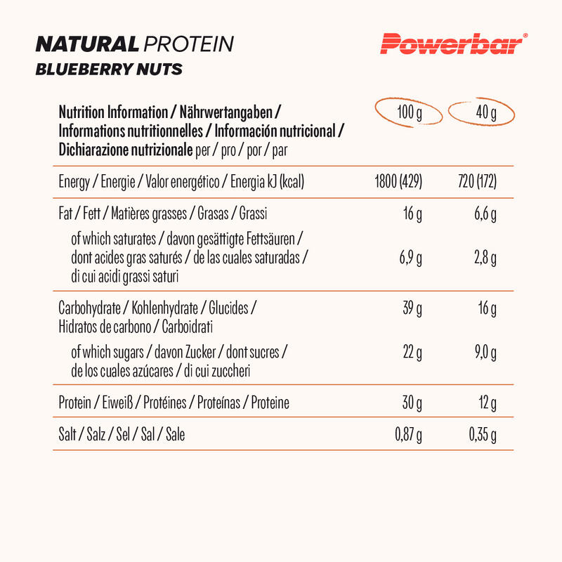 Powerbar Natural Protein Blueberry Nuts 18x40g - Veganer Protein Riegel