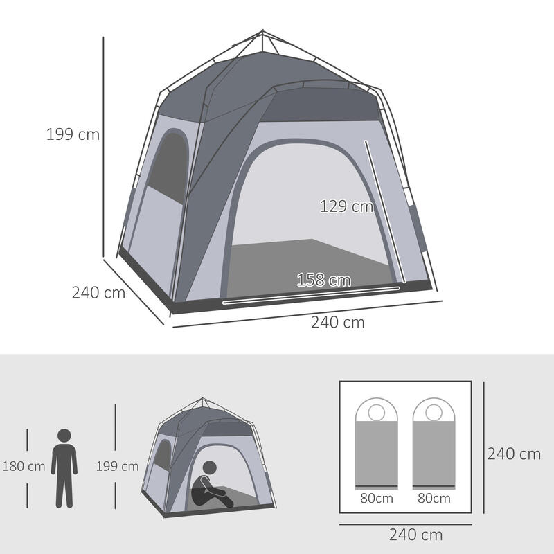 Outsunny Tenda de Campismo para 4 Pessoas Tenda de Campismo Pop UP