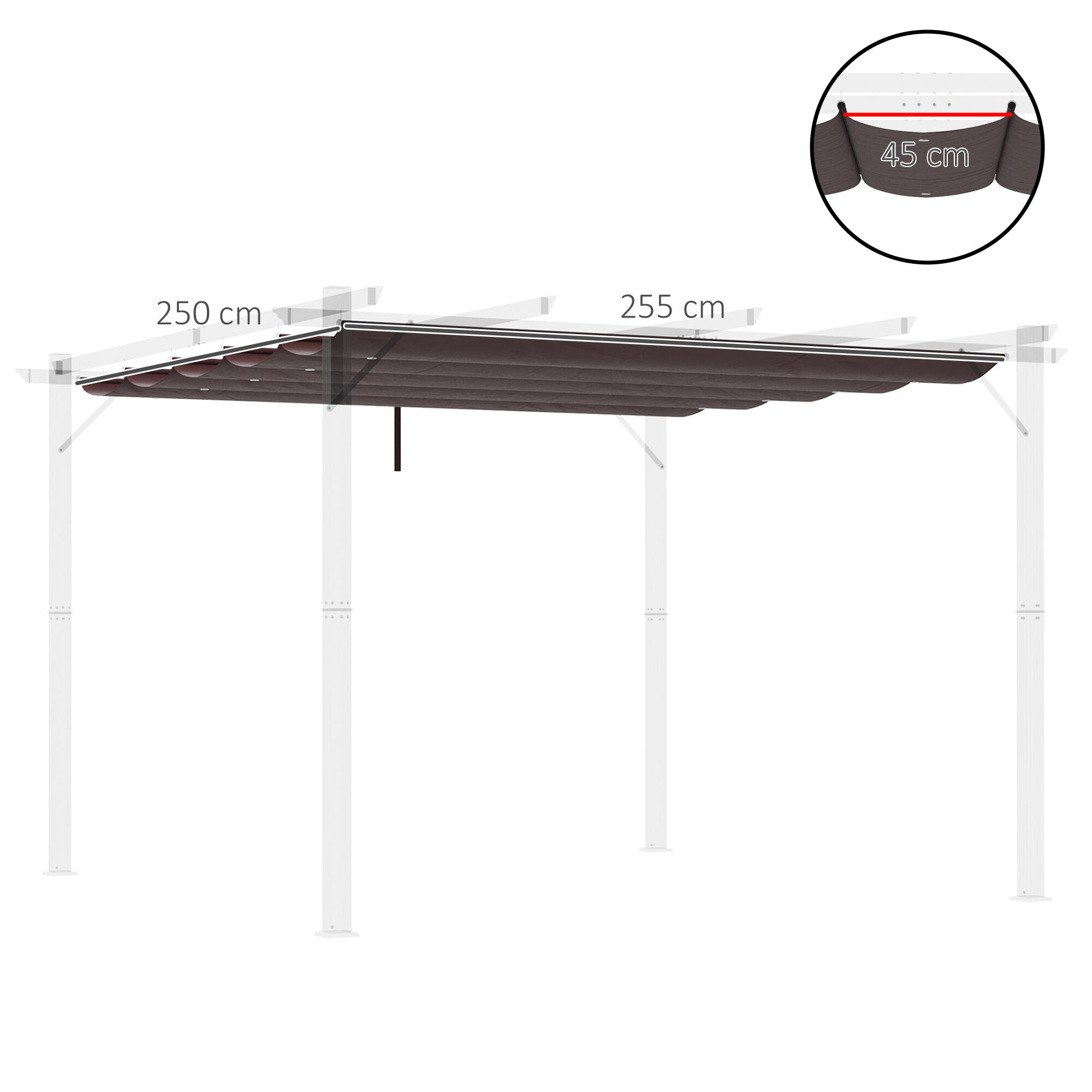 Cubierta para pérgola toldo retráctil Outsunny 250x255 cm café 3/7