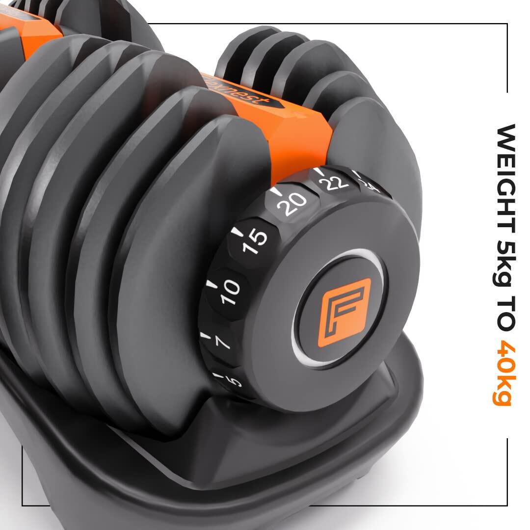 Flexnest Adjustable Iron Dumbbell for Home Gym Workout (5kg to 40kg) Set of 1