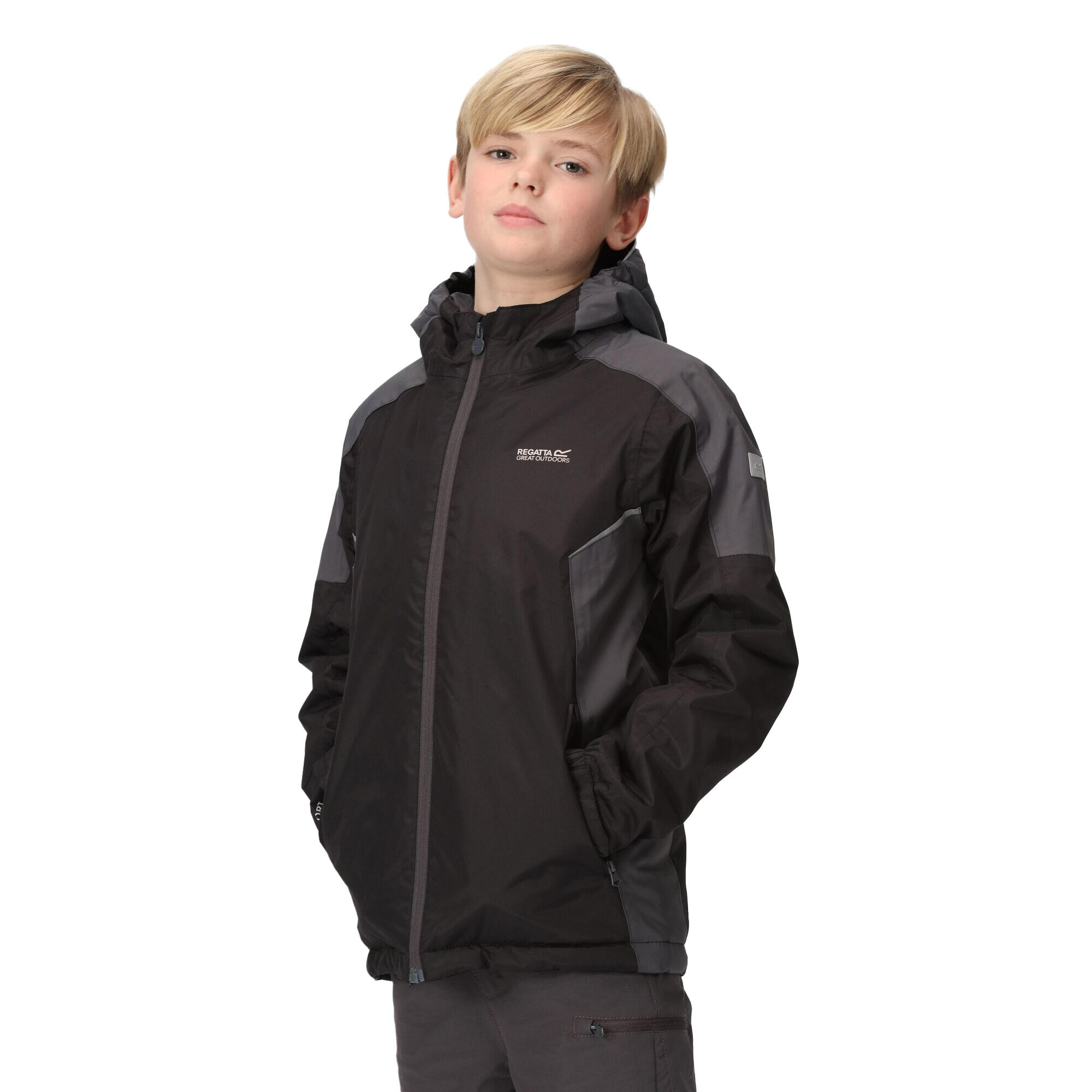 Childrens/Kids Hurdle IV Insulated Waterproof Jacket (Black/Seal Grey) 3/4