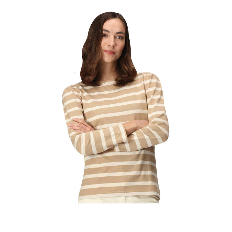 Dames Federica Stripe Tshirt met lange mouwen (Barleycorn/Lichte Vanille)