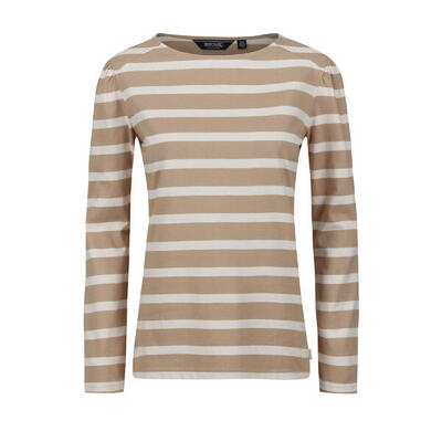 Dames federica stripe tshirt met lange mouwen (barleycorn/lichte vanille)