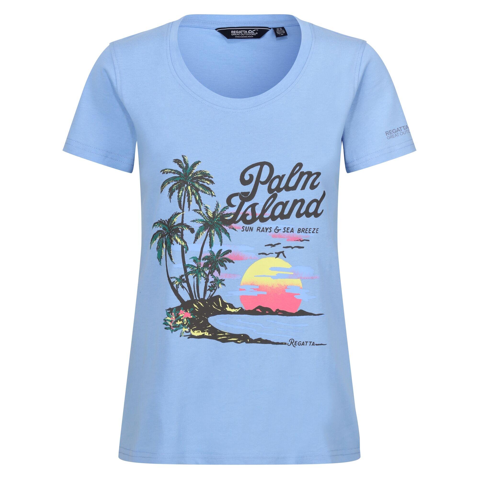 REGATTA Womens/Ladies Filandra VIII Palm Tree TShirt (Hydrangea Blue)