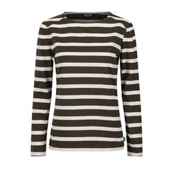 Dames Federica Stripe Tshirt met lange mouwen (Donkere kaki/lichte vanille)