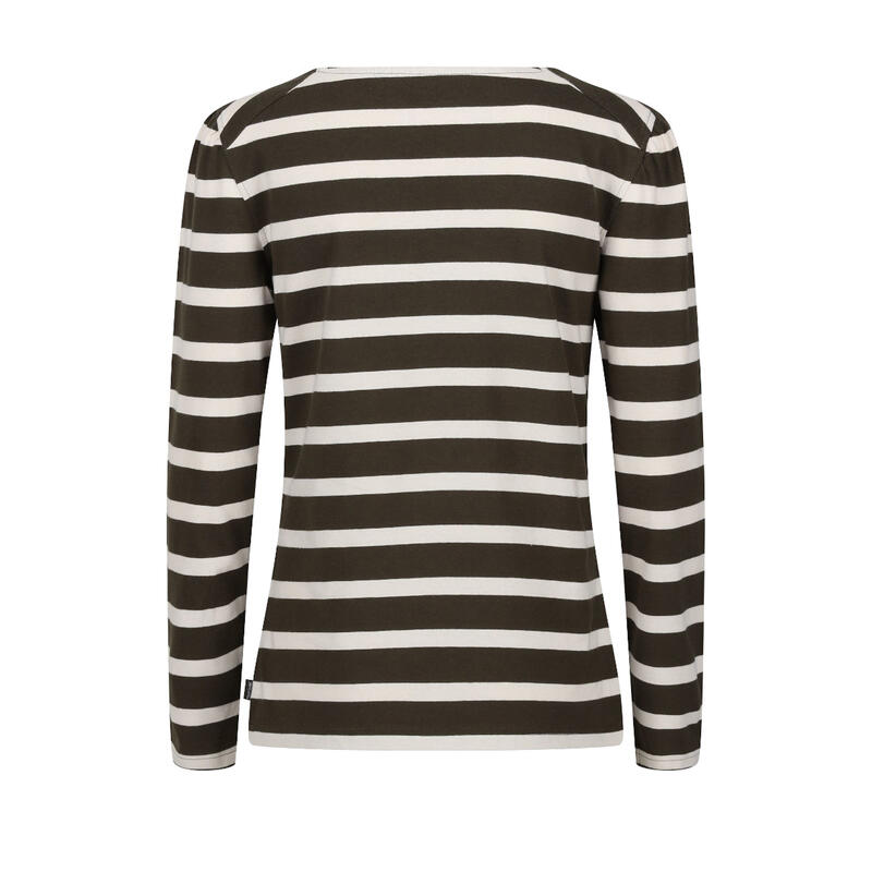 Dames Federica Stripe Tshirt met lange mouwen (Donkere kaki/lichte vanille)