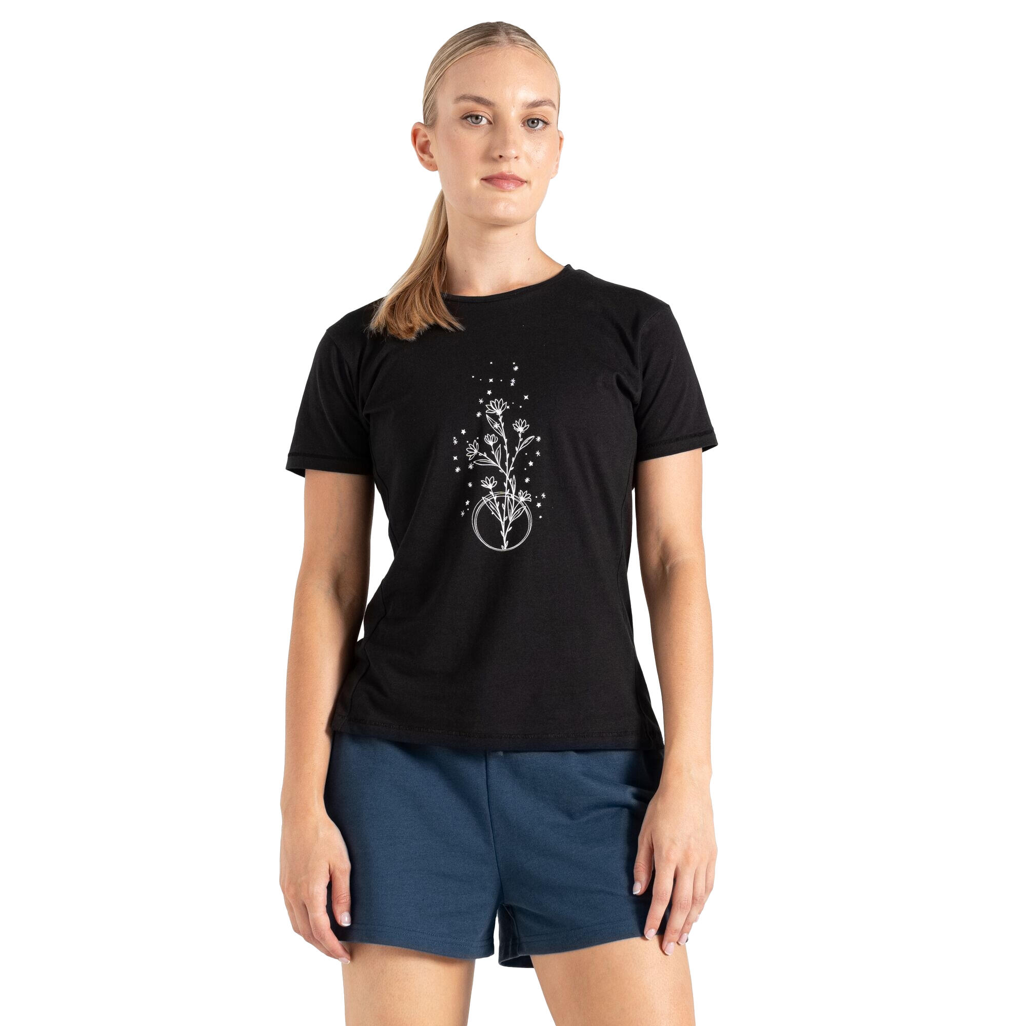 Womens/Ladies Tranquility II Flowers TShirt (Black) 4/5