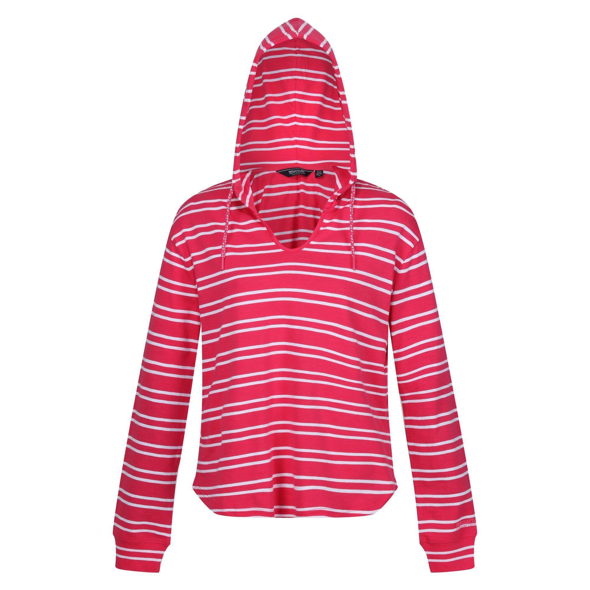 REGATTA Womens/Ladies Minerve Stripe V Neck Hoodie (Hot Pink/White)