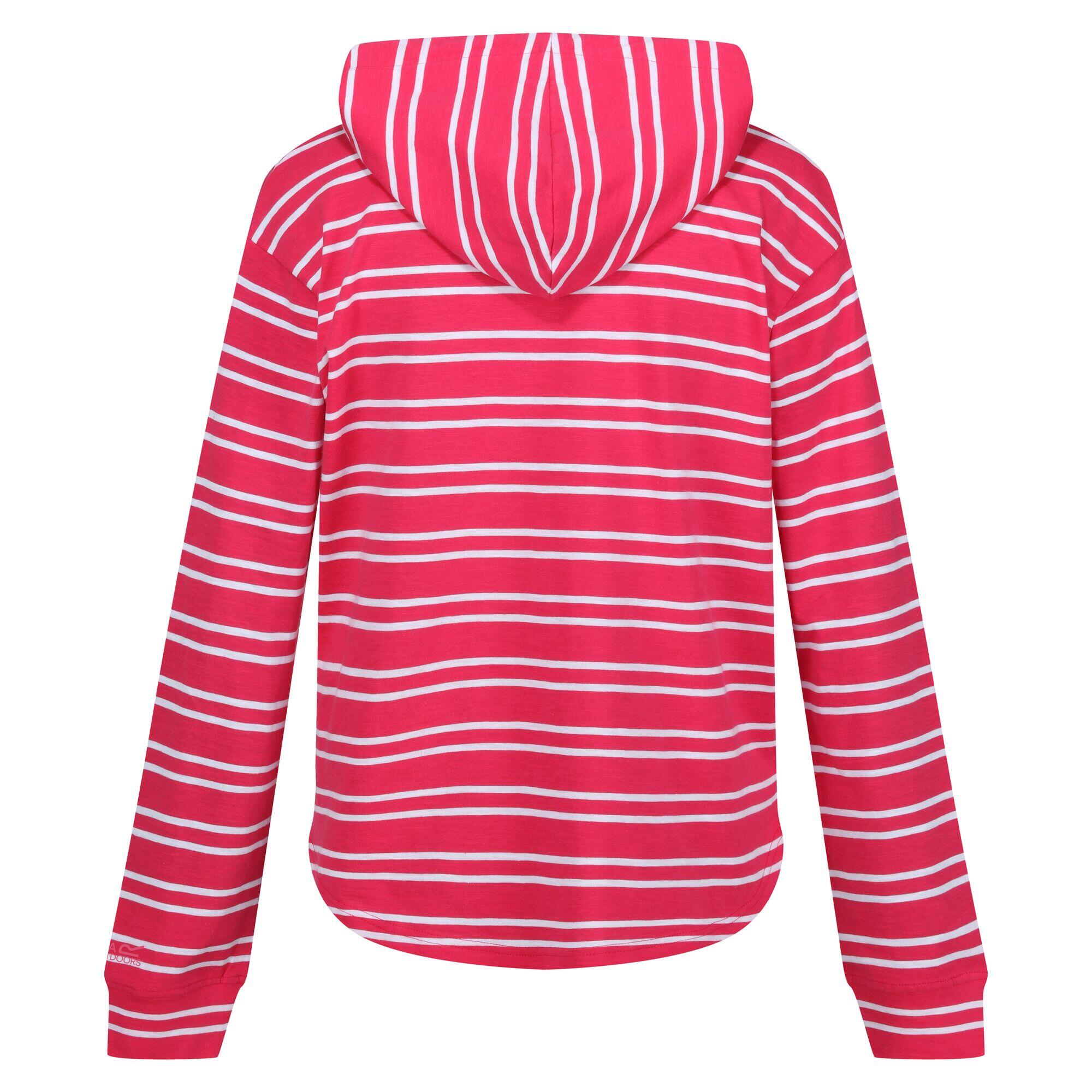 Womens/Ladies Minerve Stripe V Neck Hoodie (Hot Pink/White) 2/5