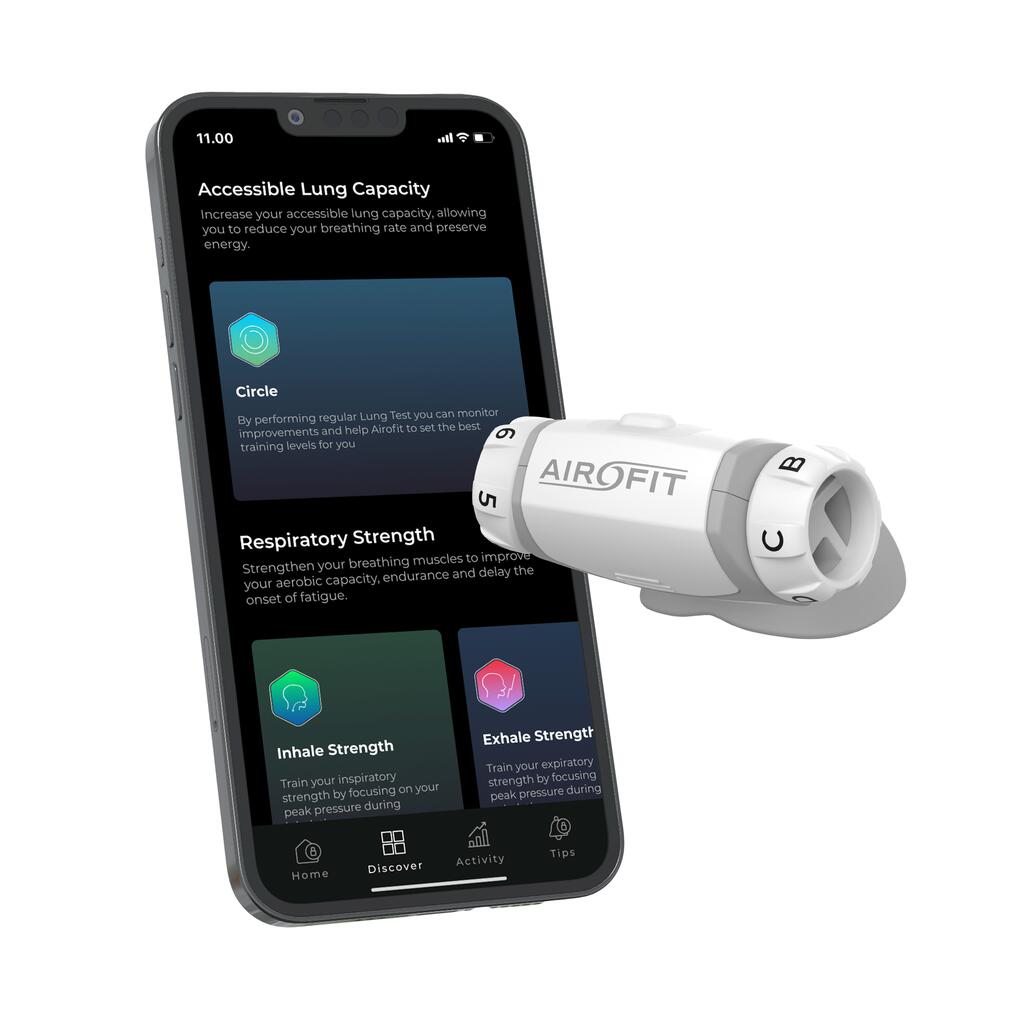 Treinador de respiração Airofit Essential™ e aplicação guiada 4/7