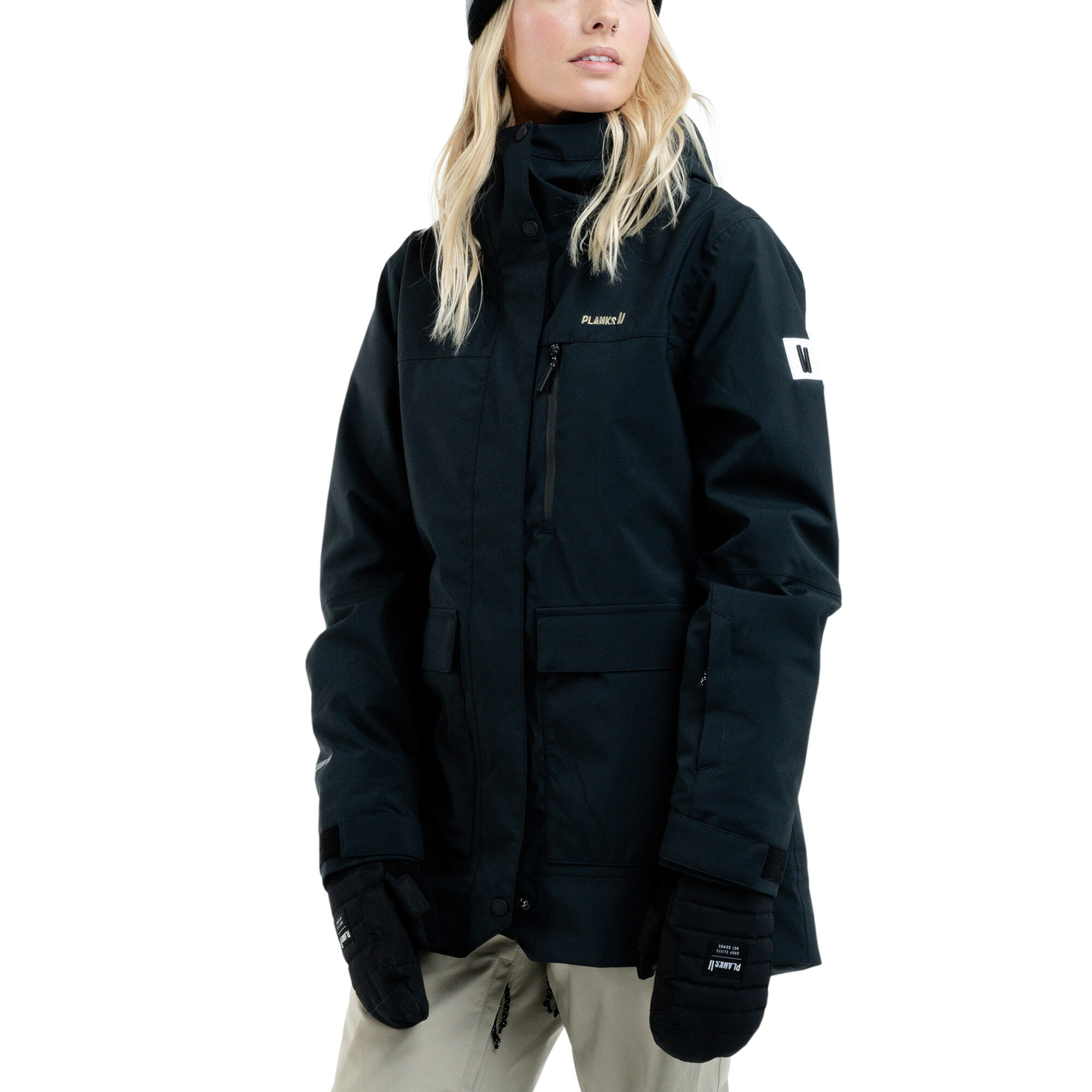 PLANKS Planks All-Time Women's Insulated Ski Jacket in Black Ladies Hooded Snow Coat