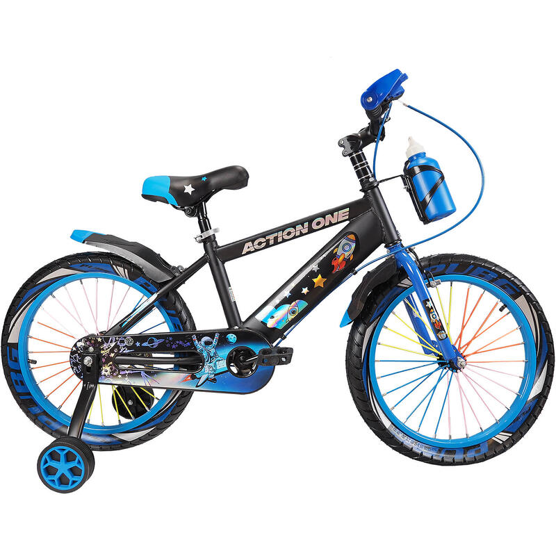 Bicicleta copii 6-8 ani cu far si claxon cadou, Nova II, 18 inch, albastru