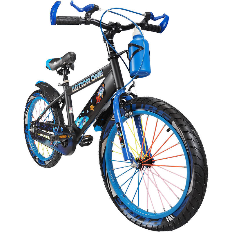 Bicicleta copii 5-7 ani cu roti ajutatoare,bidon apa Genesis II,16 inch,albastru