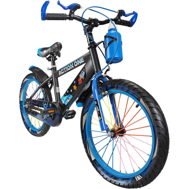 Bicicleta copii 6-8 ani cu far si claxon cadou, Nova II, 18 inch, albastru