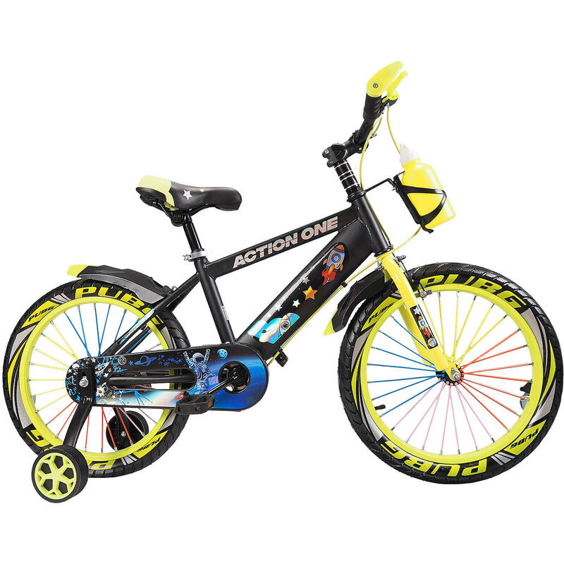 Bicicleta copii 6-8 ani cu roti ajutatoare si bidon apaNova II, 18 inch, verde