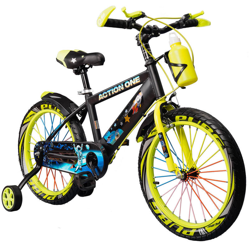 Bicicleta copii 4-6 ani roti ajutatoare,bidon apa Cameleon II,14 inch,verde neon