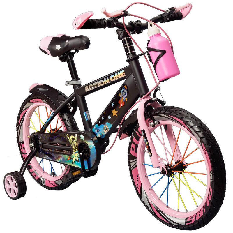 Bicicleta copii 4-6 ani cu roti ajutatoare, bidon apa Cameleon II, 14 inch, roz