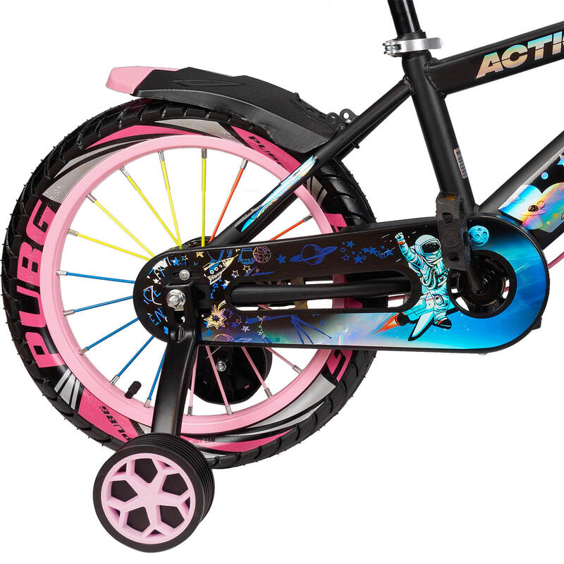 Bicicleta copii 5-7 ani cu roti ajutatoare si bidon apa Genesis II, 16 inch, roz