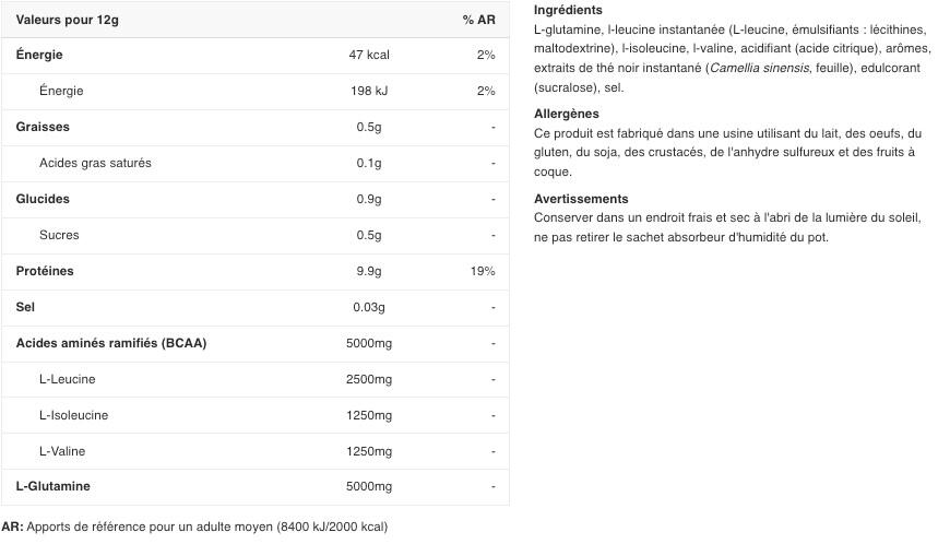 BCAA/Glutamine - BCAA+Glutamine Zero - Thé Glacé à la Pêche 480g 2/5