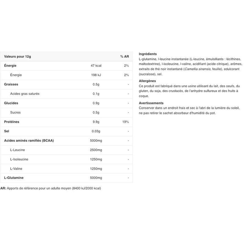 Aminoacidos Bcaa + Glutamine Zero 480 Gr Melocotón - Biotech USA