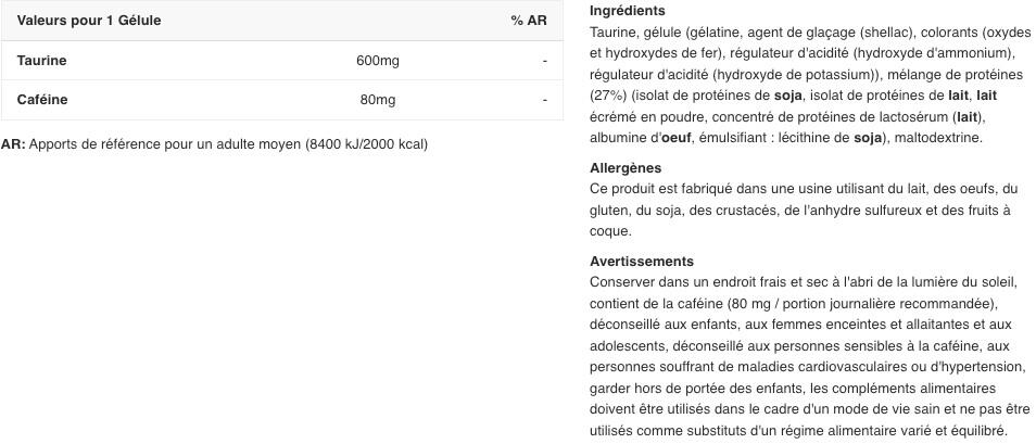 Cafeïne + Taurine 60caps Biotech 2/5