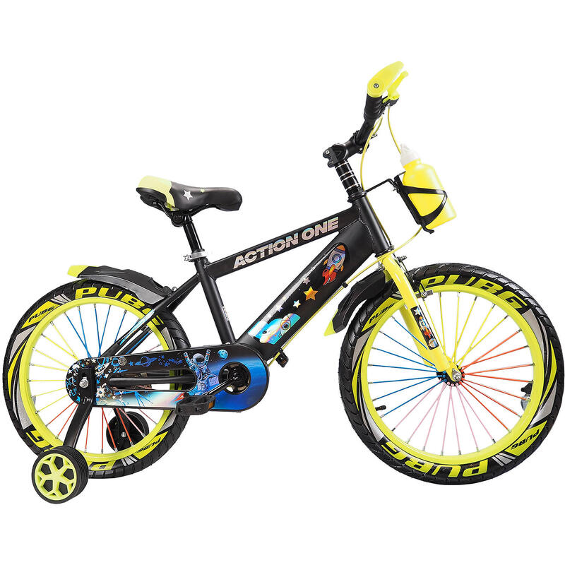 Bicicleta copii 3-5 ani roti ajutatoare si bidon apa Kiddo II,12 inch,verde neon