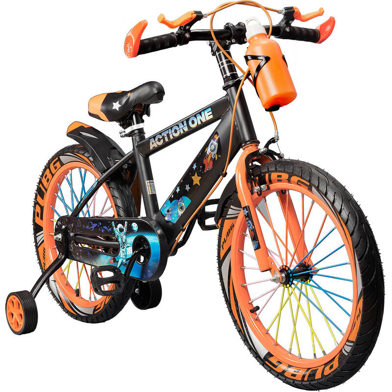 Bicicleta copii 6-8 ani cu far si claxon cadou, Nova, 18 inch, orange