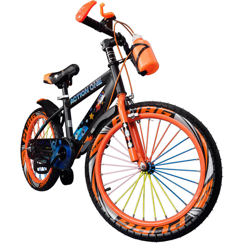 Bicicleta copii 6-8 ani cu far si claxon cadou, Nova, 18 inch, orange