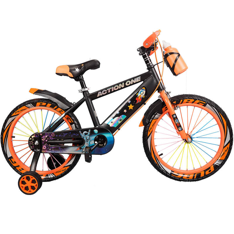 Bicicleta copii 6-8 ani cu roti ajutatoare si bidon apa Nova, 18 inch, orange