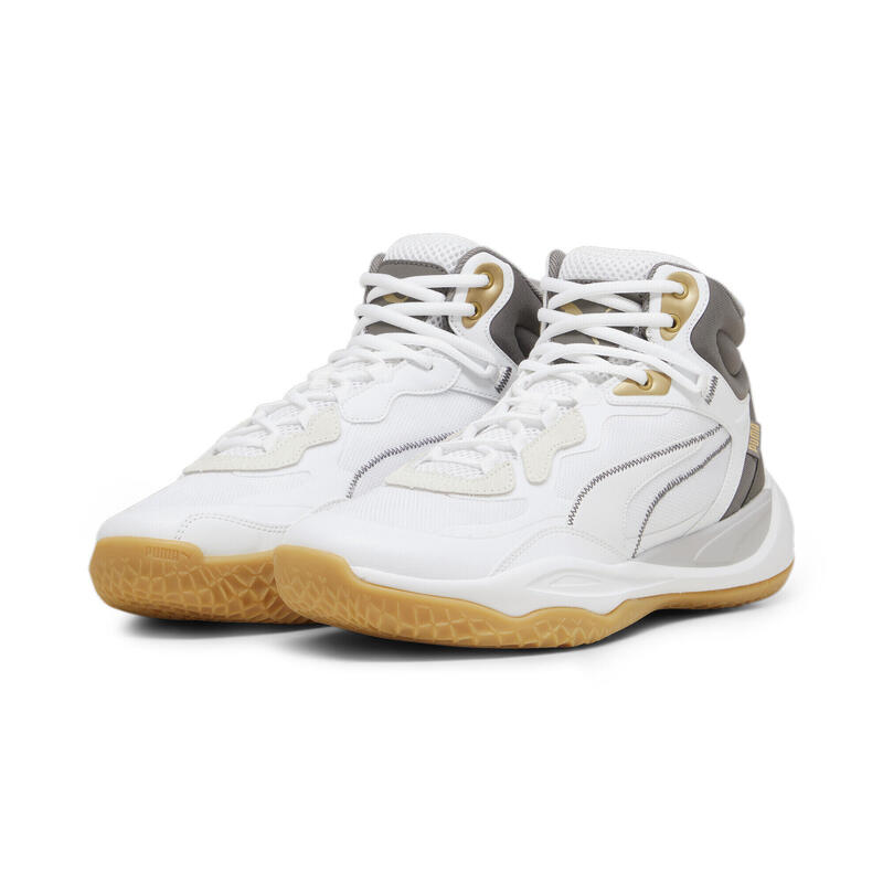 Playmaker Pro Mid Trophies basketbalschoenen PUMA Ash Gray Cast Iron Gold