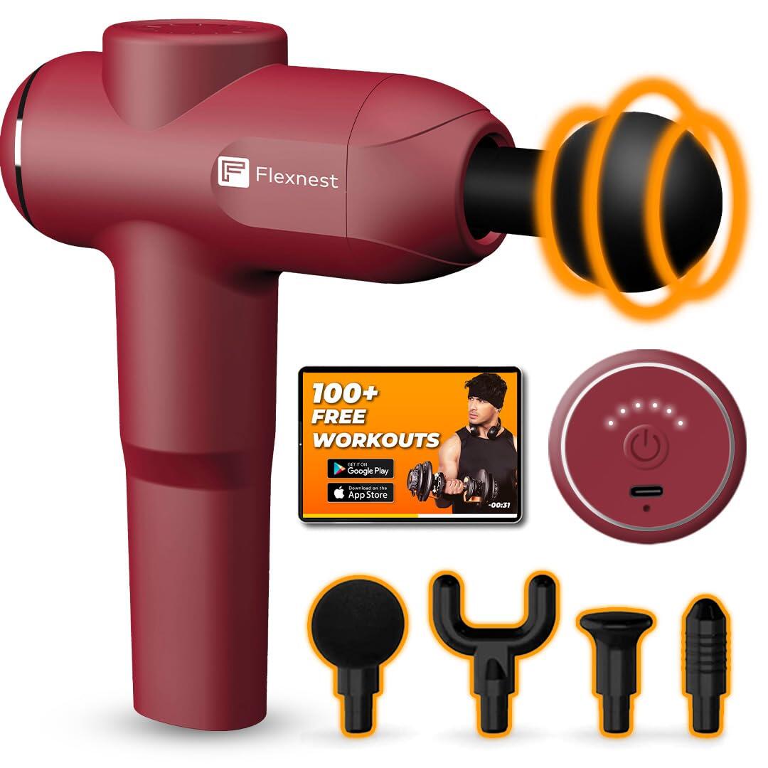 Flexnest Turbo Vibration Gun Massager with 4 Heads