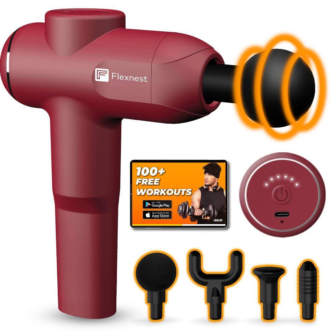 Flexnest Turbo Vibration Gun Massager with 4 Heads -  1