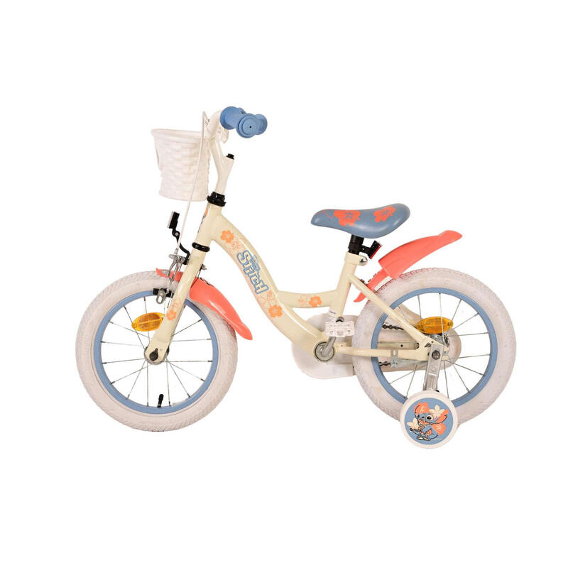 Disney Stitch Kinderfiets - Meisjes - 14 inch - Crème Koraal Blauw