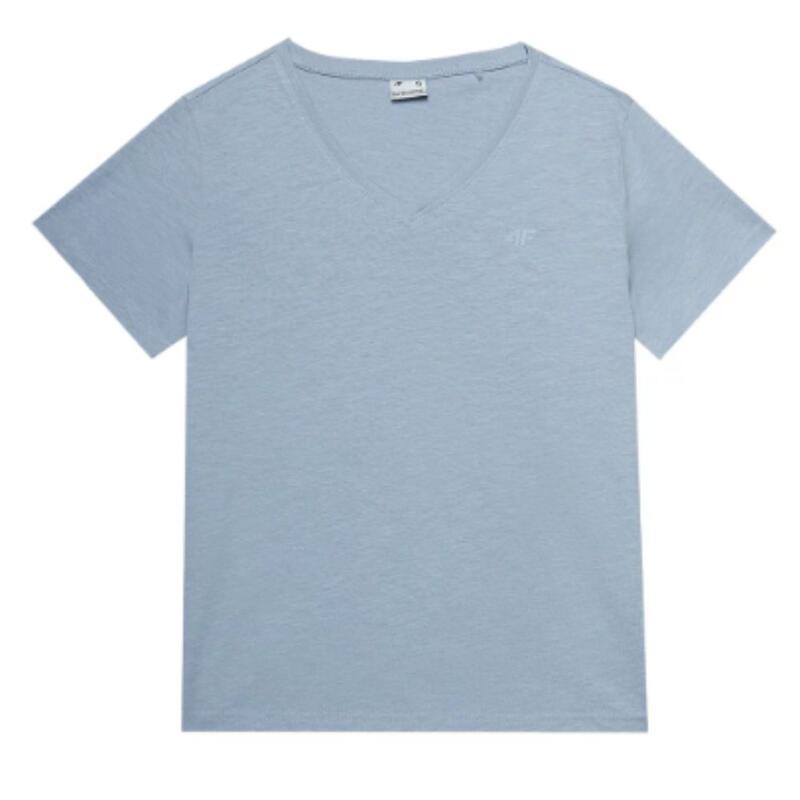 T-shirt com Decote em V de Fitness Mulher 4F. Azul TTSHF1162
