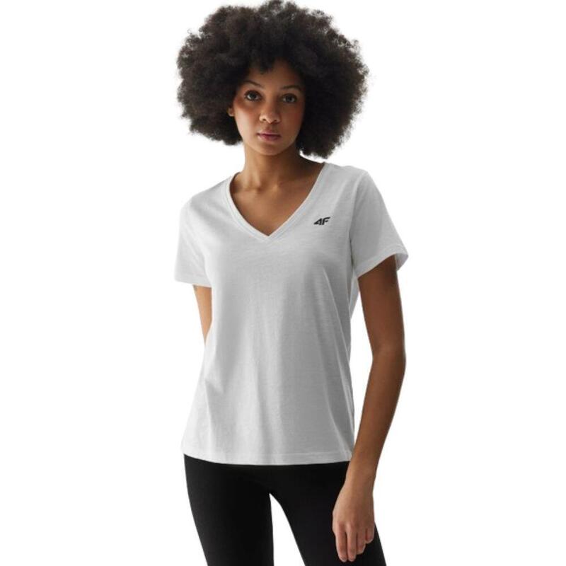 T-shirt com Decote em V de Fitness Mulher 4F. Branco TTSHF1162