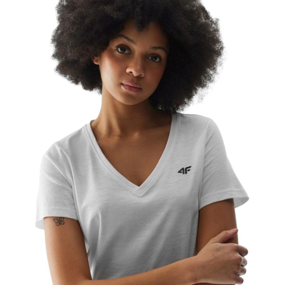 T-shirt com Decote em V de Fitness Mulher 4F. Branco TTSHF1162 3/5