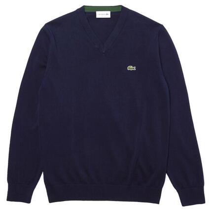 Lacoste Katoenen V-hals Trui Donkerblauw